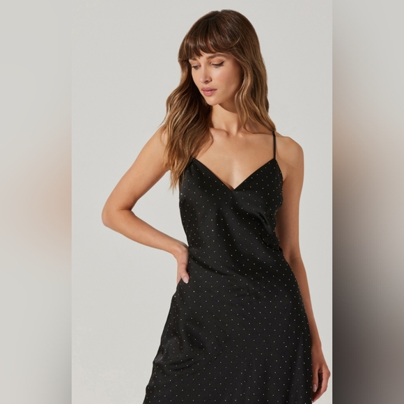 Astr Black Backless Sundress with Spaghetti Strap Rhinestone Cocktail Maxi Dress - Picture 4 of 13